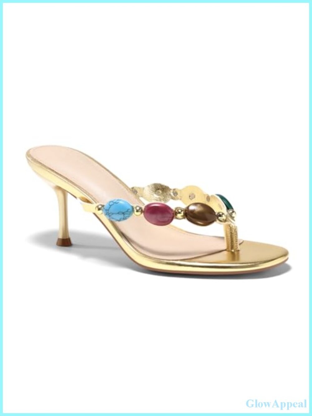 Jeweled Kitten Heel Sandals Faux Leather Slides